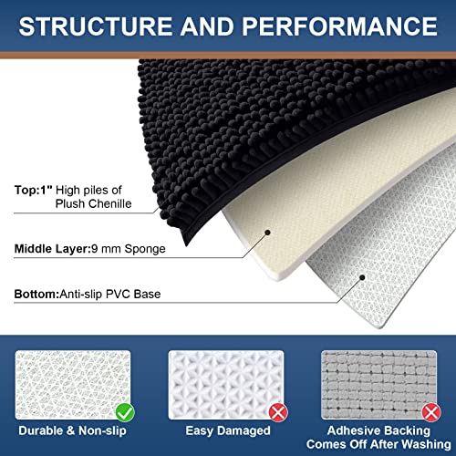 Smiry Luxury Chenille Bath Rug, Extra Soft And Absorbent Shaggy Bathroom Mat Rugs, Machine Washable, Non-Slip Plush Carpet Runner For Tub, Shower, And Bath Room(24''X16'', Black) #TOP3