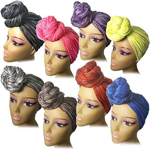 Head Wrap Scarf Turban - Long Black Head Scarf Wrap Turban Hair Scarf Tie Color Headband 1 or 2 Set4