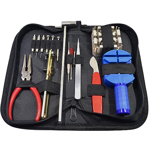 WYDDDARY 16Pcs Watch Repair Tool Kit Watch Link Removal Tool Kit Watch Case Opener Watch Band Replacement Tool Kit Spring Bar Tool Set with Carrying Bag