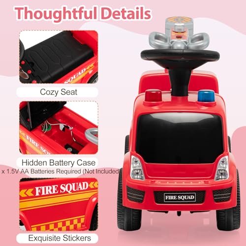 SOARS Rutschauto, Feuerwehrauto mit Seifenblasenpistole & Musik, Rutschfahrzeug mit Sirene & Warnleuchte, Kinderfahrzeug bis 20kg belastbar, für Kinder ab 1 Jahr (Stil B) – Bild 3