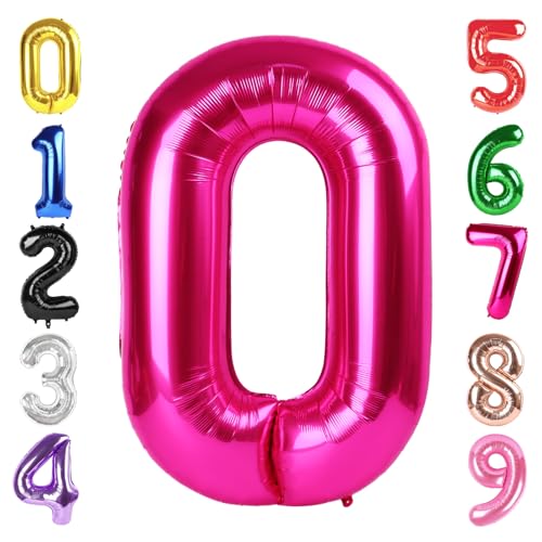 Image of 40 Inch Hot Pink Number 0 Balloon, 0th Birthday Party Decorations | 40 Inch Hot Pink inflatable foil number balloons, large birthday decorations for 0th birthday