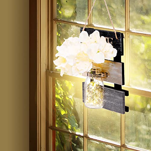 Dailyart Mason Jar Sconces Wall Decor, Rustic Mason Jar Wall Sconce Hanging Mason Jar Sconces With Led Fairy Lights, Farmhouse Wall Decor Country Decorations For Home, Set Of 2 #TOP4