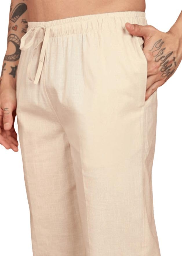 Beige Comfort Linen Pyjama Set for Men Soft Breathable Nightwear Sleepwear Lounge Wear | Trousers for Men | Comfort Linen Pant-image-39