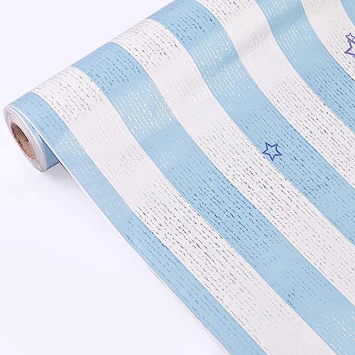 Image of OREN EMPOWER- create your choices PVC DIY Mixture of Blue & White Stripes Wallpaper, 45x330cm
