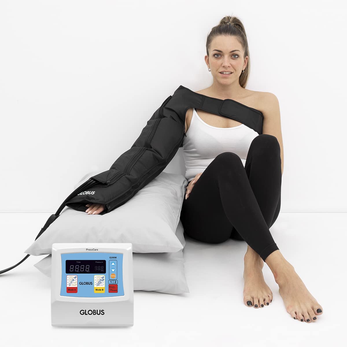 Globus | G200M-1B Presoterapia, Para Salud, Bienestar, Estética y Relajación, Para Piernas hinchadas, Retención de líquidos, Masajes de hematomas, Drenaje Linfático, Con 1 accesorio, Talla Unica