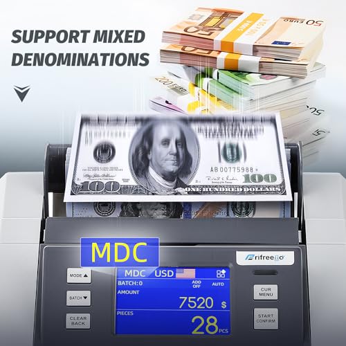 Image of Money Counter Machine Mixed Denomination with Value Count, Touch Screen with 5 Currencies Suitable, MT /UV /MG /IR Counterfeit Bill Detection, 6 Modes Available Cash Counter with LCD Display