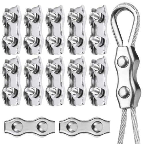 Serre Cable Acier 6mm Pinces Duplex,Serre Cable Inox 12 Pièces M6 Duplex Clips,Argentée Serre-Câbles Duplexst pour Cordes à Linge en Câble...
