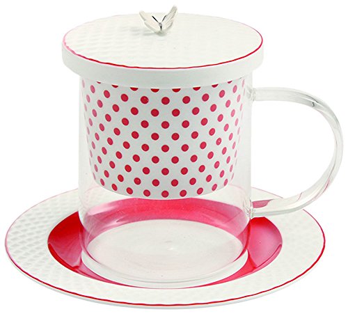 Villa d'Este Home Tivoli Jasmine Tisaniera con Filtro, Vetro/Porcellana, Multicolore, 15x15x10 cm