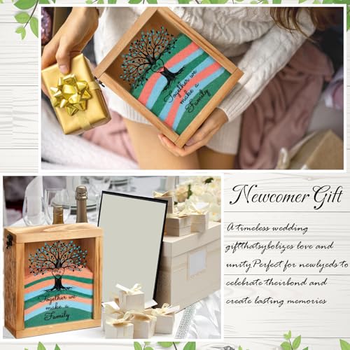 Blosssound Unity Sand for Wedding Ceremony Set Christian Unity Sand Ceremony Shadow Box and Vases for Religious Wedding Centerpiece Marriage Bridal Party Supplies (Blue Pink,Love Tree)