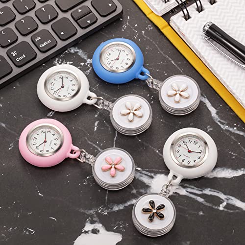 Outus 4 Pieces Nurse Watch For Nurses Doctors, Nurse Watch Brooch Fob Pocket Watch Digital Watch(Pink, Black Flower, Blue, White) #TOP6