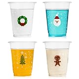 Gift Boutique 50 Pack Disposable Plastic Christmas 12 oz. Santa Tree Wreath Gingerbread Drinking Cup Winter Xmas Dinner Beverage Drink for Adults Kids Festive Holiday Table Party Supplies Decors