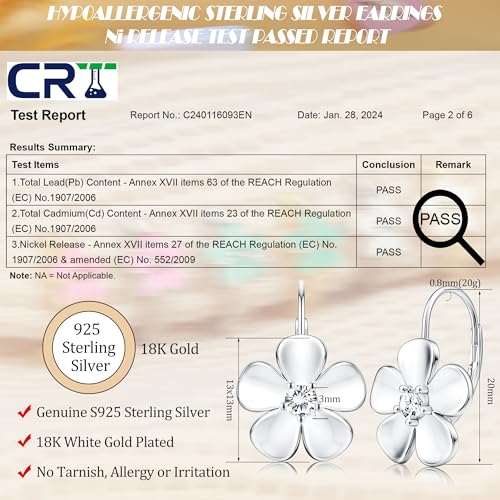 MILACOLATO 925 Sterling Silver Flower Hoop Earrings for Women 18K White Gold Plated Plumeria Flower Dangle Earrings Hypoallergenic Leverback Earrings for Sensitive Ears Valentine's Day Jewelry Gifts4