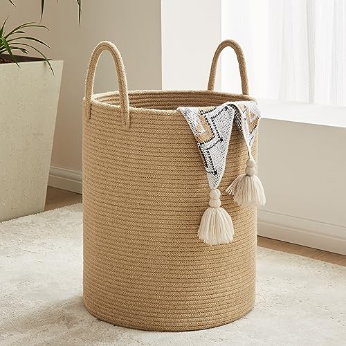 Image of YOUDENOVA Cotton Laundry Hamper, 72L - Woven Collapsible Basket - Jute Brown