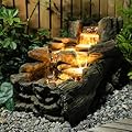 34.5" L Garden Outdoor Water Fountain, Floor Standing Wood Imitation Resin Natural Waterfall Fountains with LED Lights for Patio, Porch, Home Art Decor