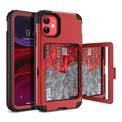 iPhone 11 Wallet Case for Women - WeLoveCase Defender Credit Card Holder Cover with Hidden Mirror Three Layer Shockproof Heavy Duty Protection All-Round Armor Protective Case for iPhone 11 Red