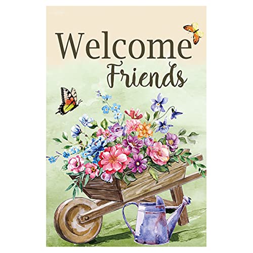 Super Tough Garden Flag - Welcome Friends | 12' x 18' Yard Style Welcome Garden Flag | Made with Durable Oxford Polyester Fabric & Beautiful Bold Colors | Includes Pole Sleeve For Easy Display