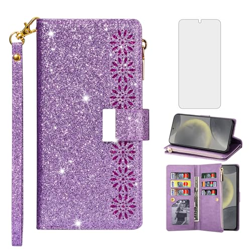Coque Samsung S24 Plus avec verre trempé et portefeuille à fermeture éclair élégant