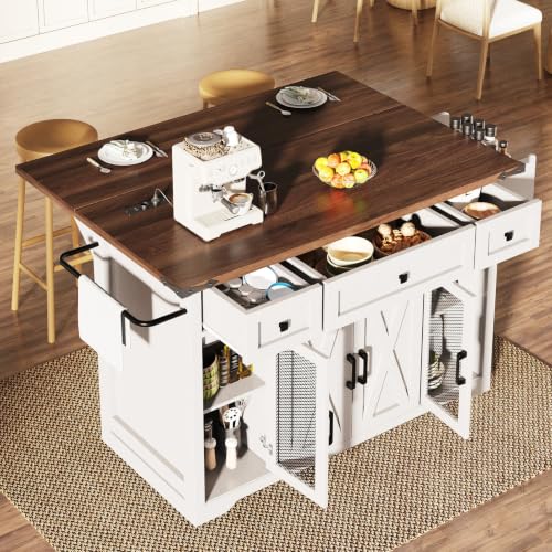 Desserte de cuisine avec prises intégrées et grand plateau extensible en MDF - 2