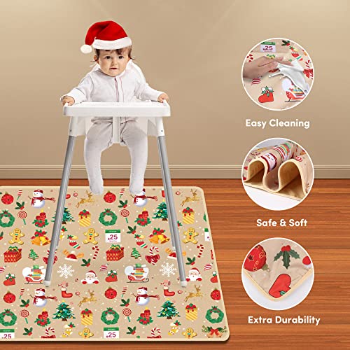 Christmas High Chair Mat For Floor Machine Washable, Christmas Splat Mat For Under High Chair 51" Large Waterproof, Baby Spill Mat For Art And Crafts Silicone Non Slip - Christmas Decoration Mat #TOP1