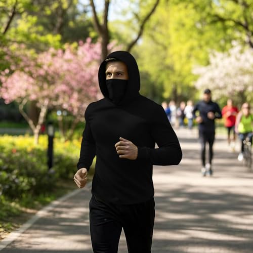 Balaclava para hombre IEPOFG con capucha y máscara facial, sudadera con capucha de doble capa, resistente al viento, chaqueta con cremallera para invierno y esquí miniatura 7