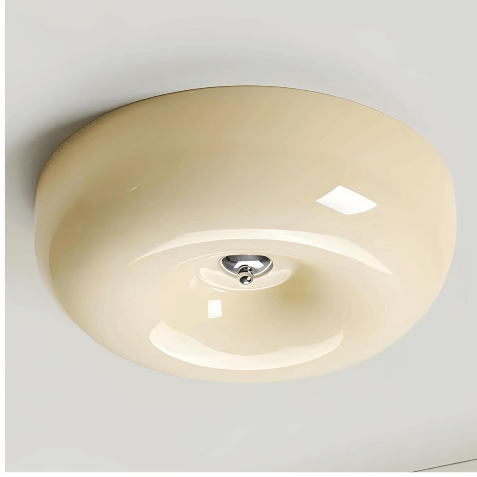 DUddTTW Nordic Ceiling Light Fixture Close to Ceiling Light Milk Yellow Glass Ceiling Lamp Round Flush Mount Lighting 3 Color Chandelier(Cream,40cm/15.7")