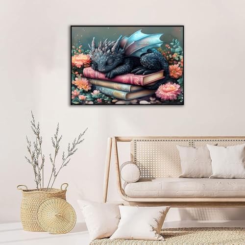 Image of Dragon Stamped Cross Stitch Kits for Beginners Adults, Flower Book Dimensions Needlepoint Art Crafts,Counted Cross Stitch Kits Embroidery Kits for Beginners Adults for Home Decor 15.7X11.8inch