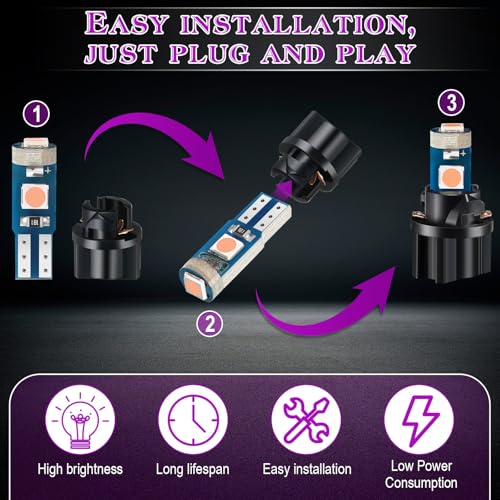 Image of BBTO 40 Pieces T5 T10 LED Bulbs Dash Lights with Twist Socket Instrument Dashboard Light LED Bulbs for Interior Car Lights Dashboard Instrument Panel Gauge Cluster Indicator Map Dome Light (Purple)