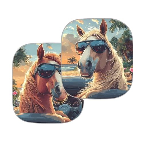 Image of Funny Horse Car Sun Shade for Windshield 2 Pack Sun Shield for Front Window Blocks UV Rays Easy to Install Car Interior Accessories Sun Protection for Cars Truck SUV