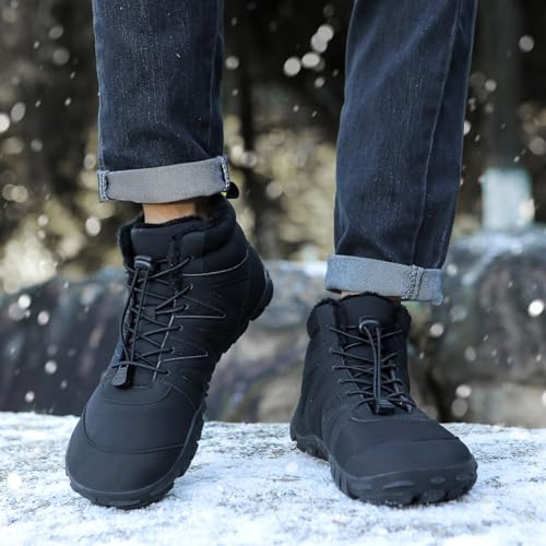 Image of HiGropcore Barefoot Snow Boots for Women Men, Warm Fur Lined Water Repellent Winter Barefoot Shoes, Wide Toe Box Lightweight Outdoor Ankle Boots