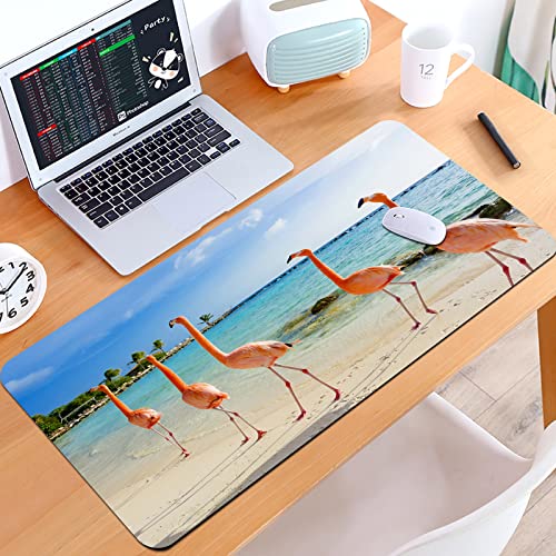 SHIVNAMI Alfombrilla Raton Grande Gaming Mouse Pad,Pájaro Flamenco Playa Aruba Isla Bonaire Caribe Sillas Exóticas Gratis,Lavable, Antideslizante Diseñada para Gamers, Trabajo de Oficina