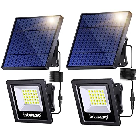 intelamp 4400mAh Solar Flood Lights, 2 Pack Outdoor Solar Security Light Dusk to Dawn Auto On/Off IP65 Waterproof Solar Powered Lights for Porch, Balcony, Yard, Garage, Barn, Garden Cover