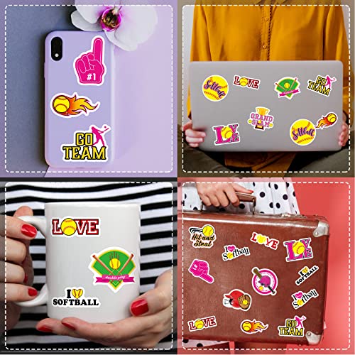Chinco 240 Pcs Softball Stickers Fun Quotes Softball Decal Gifts PVC Team Stickers for Sport Helmet Water Bottle Laptop Car Scrapbook Favors, 12 Sheets