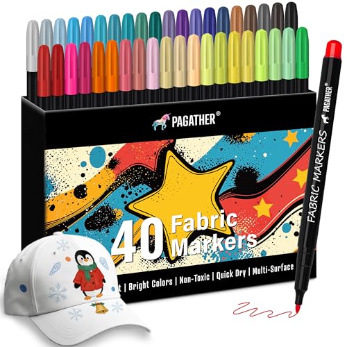 Fabric Markers Permanent for Clothes, 40 Colors Fine Tips Paint Pens for Clothing Canvas Tote Bags T-Shirt and Shoes, Non Toxic Ink for Kids and Adults