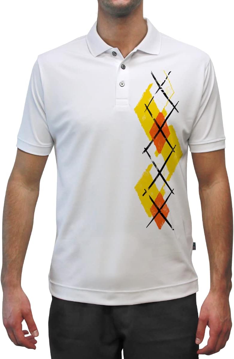 Dry Fit Short Sleeve Graphic Golf Polo Shirt for Men, Great for Sports and All Outdoor Activities - Argyle Paradise (AAA-ZZZ)