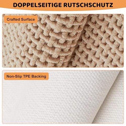 Chenille Badezimmerteppich Badematte 50x80 cm - Weich Rutschfest Badteppiche Badvorleger Saugfähige, Absorbierende Schnelltrocknend Eingangsmatte, Duschvorleger für Badezimmer Dusche Badewanne (Beige)