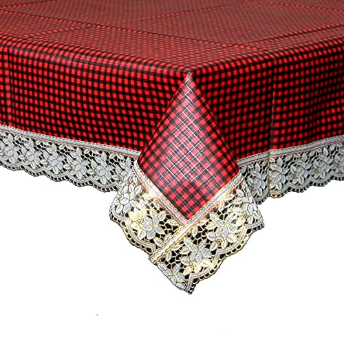Image of Kuber Industries Polyvinyl Chloride(PVC) Small Check Print Rectangular Dining Table Cover 6 Seater|Exclusive Table Cloth|Table Sheet for Dining,Party,Events|Waterproof Table Protector 90X60(Red)