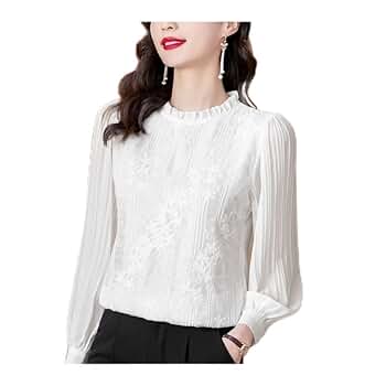 トップス BRUSHED LACE VOLUME SLEEVE BLOUSE Verdusa Women's Lace Tops Tie Front Bell Long Sleeve Sheer