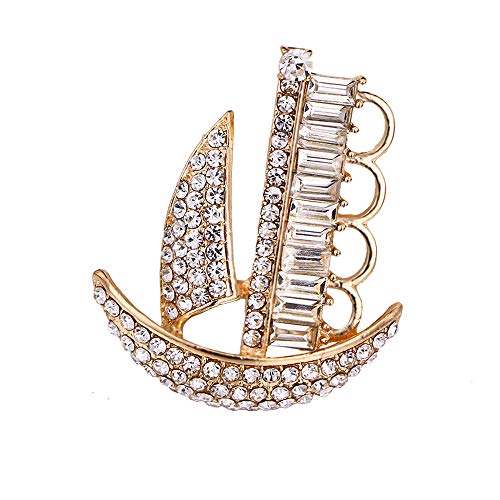 Acxico 1Pcs Fashion Rhinestone Sailboat Sailing Lapel Pin Sailor Sailing Enamel Brooch Coat Shirt Collar Pin
