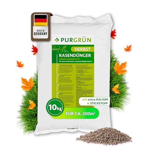 Purgrün® Herbstrasendünger 10 kg für 250 m² – Extra Kalium schützt vor...