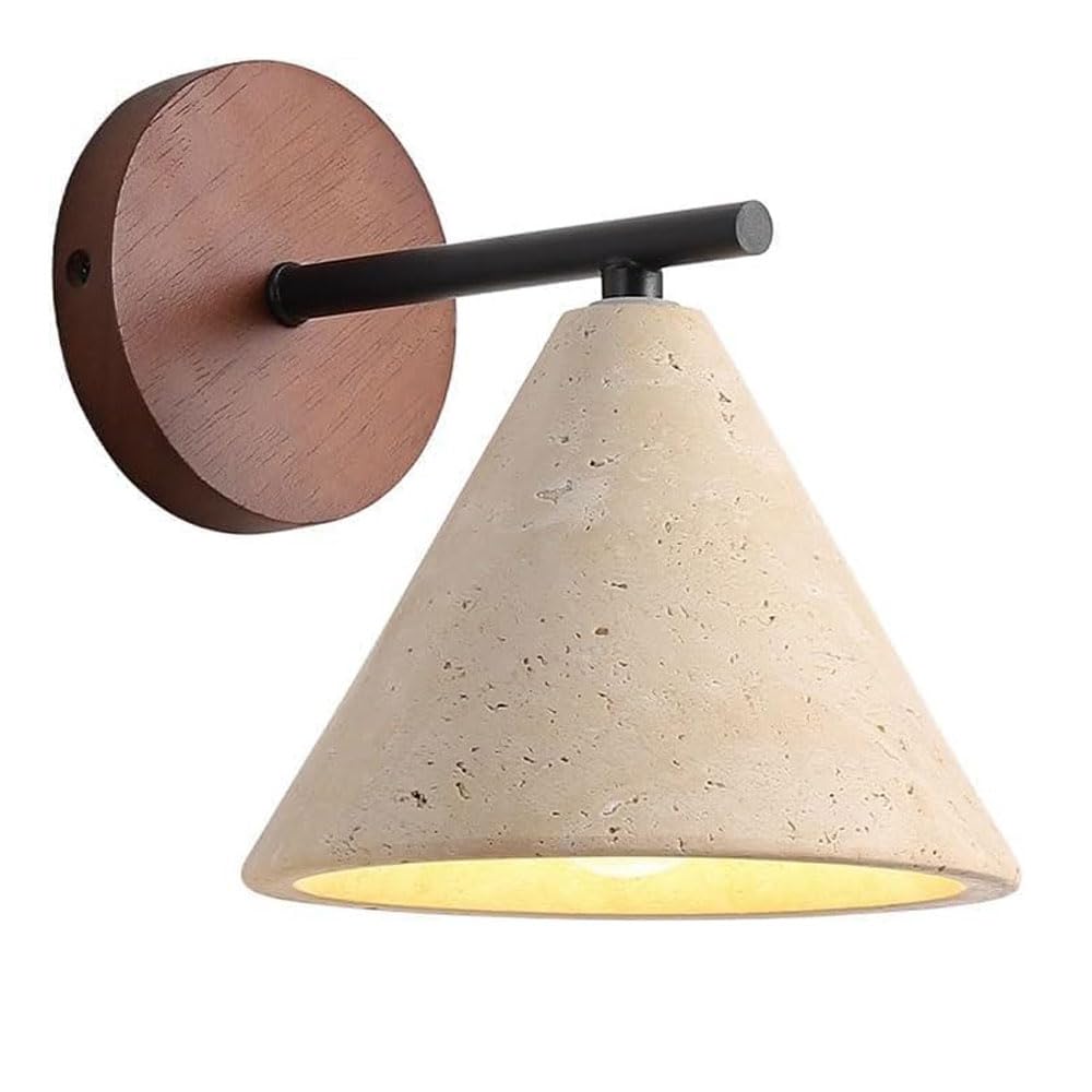 GUOGUOSM E26 Screw Natural Yellow Travertine Wall Sconce, Retro Country Style Indoor Wall Light, 7.8in Conical Wall Lamp, Bedside Dressing Table Dining Room Decorative Lighting Fixtures