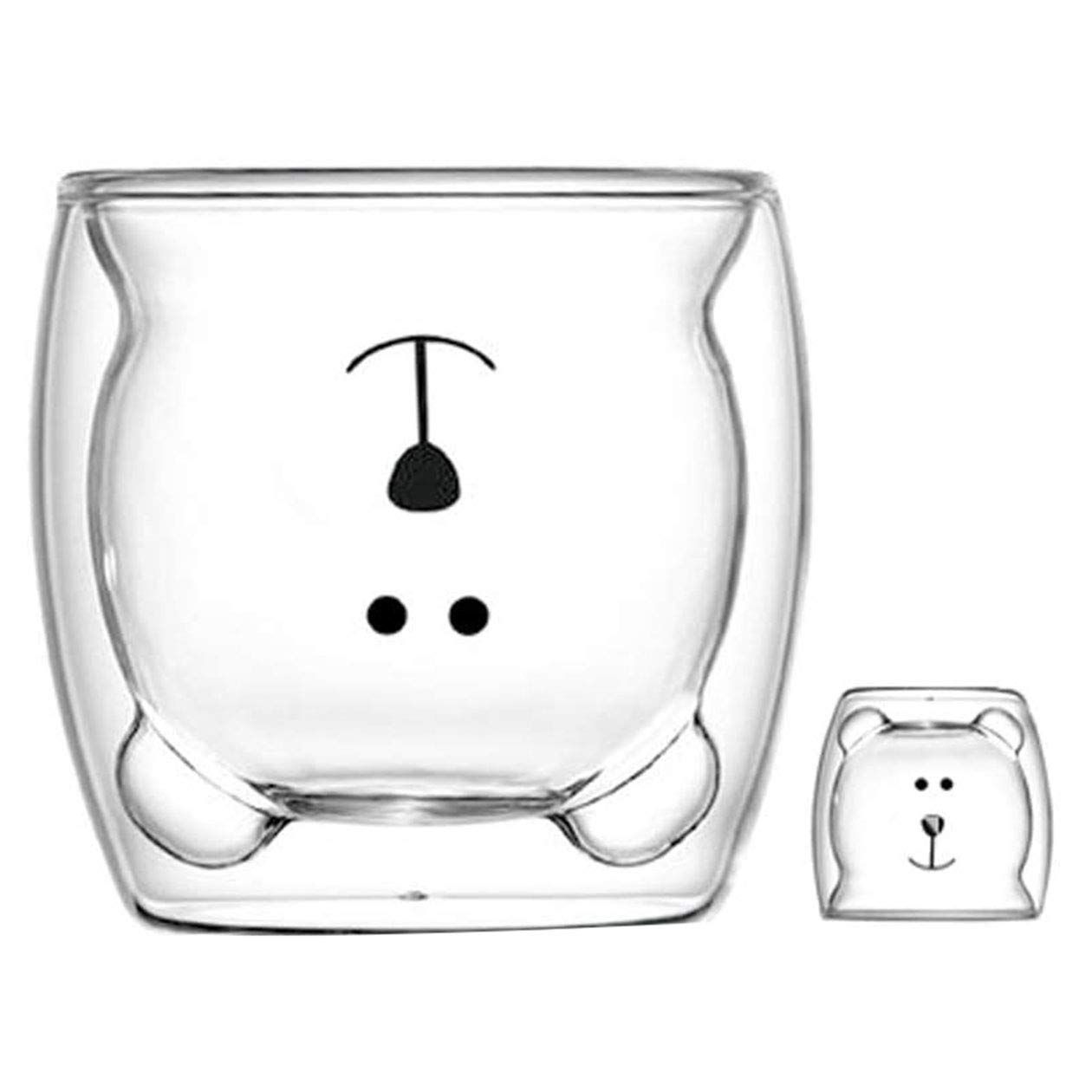 Jasdel – Cute Double Wall Glass Cup, Coffee Cup, Tea Cup, Milk Cup For Birthday Present, Animal Cup Bear 250ml/8.4oz
