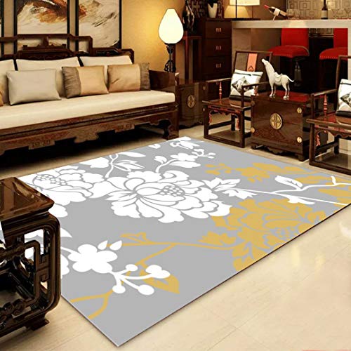 Modernes minimalistisches Haus Skid 120 * 160CM Europäische Blume 2,Bodenschutzmatte für Heimtrainer, Crosstrainer, Rudergeräte, Laufbänder -