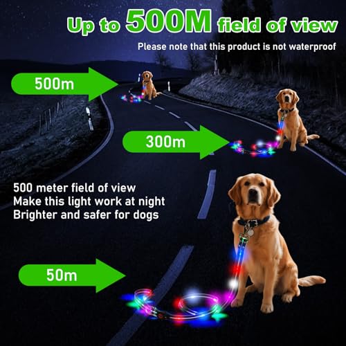 LED Hundeleine USB wiederaufladbar, 1,2 m wasserdicht & reflektierend, 3 Beleuchtungsmodi, Sicherheits-Leine für nächtliche Spaziergänge, Leuchtend Leine Hund für Große, Mittelgroße&Kleine Hunde