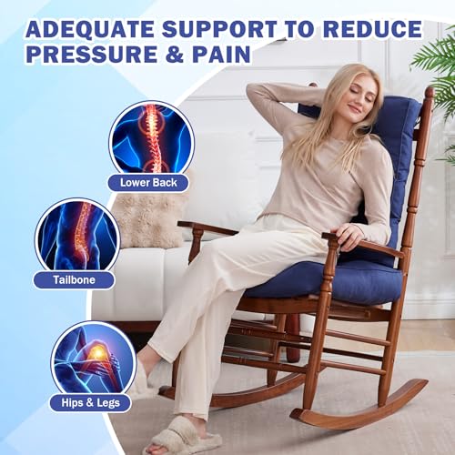 IPYNBAP Rocking Chair Cushion Set, Waterproof and Fade-Resistant Patio Chair Cushions, Tufted Chair Pads for Rocker Furniture, 17x17 Inch, Indoor/Outdoor Seat Cushions with Ties, Navy Blue