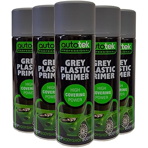(2 CANS) Grey Plastic Primer Spray Flexible Adhesion For Cellulose Acrylic Alkyd Paints Cover