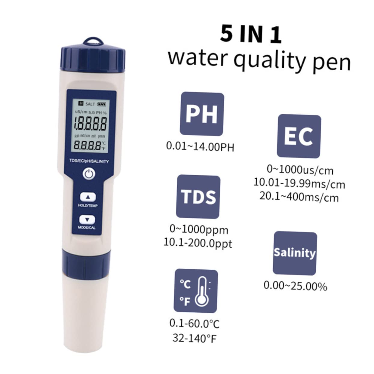 ULTECHNOVO Digitaler Salzgehaltsmesser und Temperaturmessgerät aus Kunststoff für Aquarien und Fischbecken mit Einzigartigem LCD Design und 3 Stück Lr44 Batterien zur Präzisen Messung