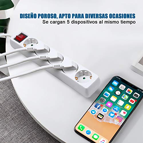Regleta con 5 enchufes blanco y cable largo 5m para hogar y oficina 6