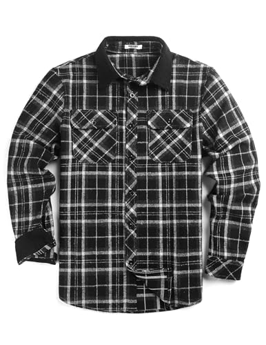 COOFANDY Mens Button Down Shirts Long Sleeve Flannel Winter Shirts Christmas Plaid Shirt Black - Image 4