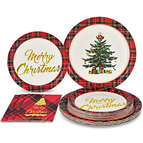 Christmas Paper Plates And Napkins Merry Christmas Party Supplies Christmas Tree Disposable Dinnerware Set For 50 Guests, Includes 50 Dinner Plates 50 Dessert Plates And 50 Napkins #TOP6