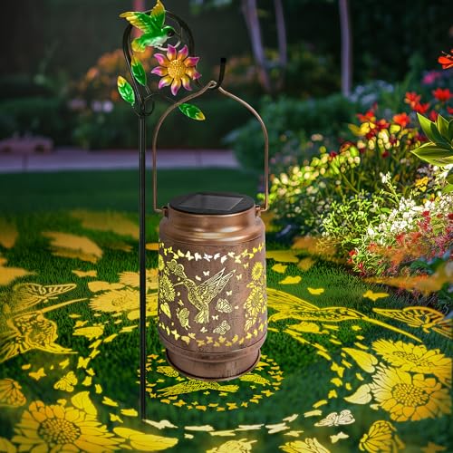 Solar Lanterns Outdoor Waterproof with Shepherd Hook, Hummingbird Garden Decor